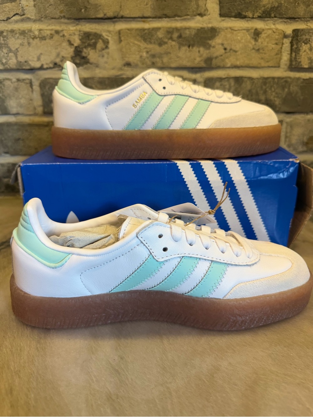adidas Kids Platform Sneakers in White & Mint